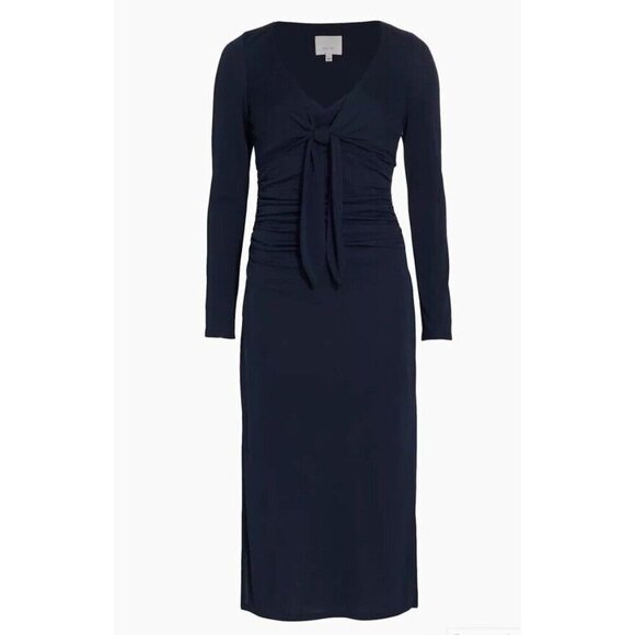 NEW Cinq à Sept Brenna Tie Front Long Sleeve Midi Dress Dark Teal Peacock Size 4 - Picture 7 of 14